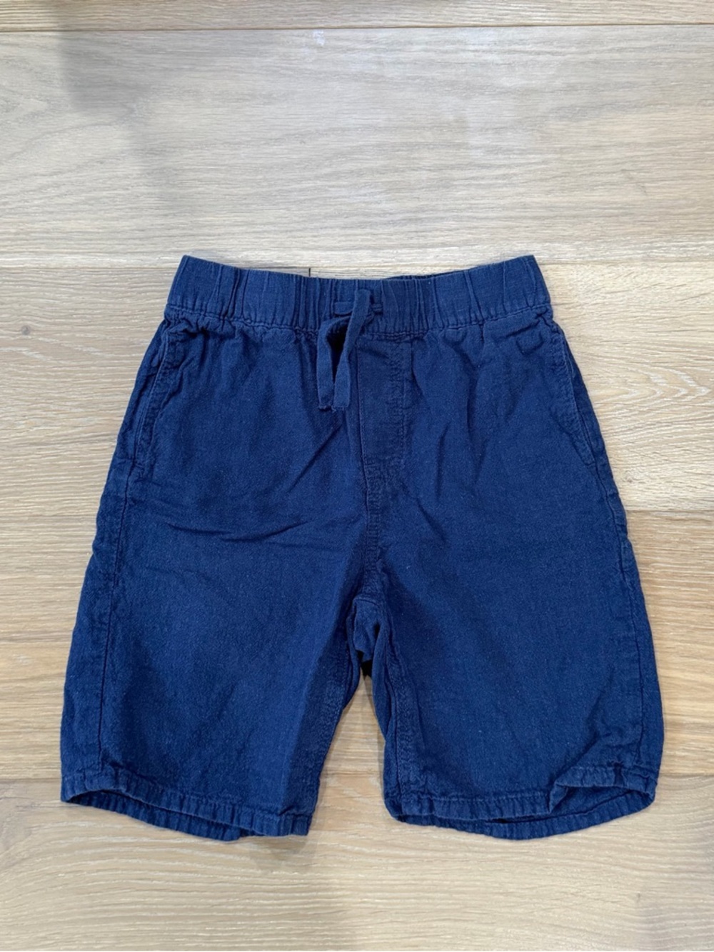 H&M boys linen blend drawstring shorts navy blue, size 8